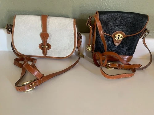 LOT 2 VTG Dooney & Bourke Black Pebbled Leather White Tan Pebble Crossbody  EUC