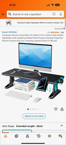 Computer Monitor Ständer Schreibtisch 4,5-6,3 Zoll höhenverstellbar mit Handyhalter - Bild 2 von 4