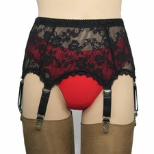 Allacki Black Floral Lace Garter Belt 6 Straps Suspender Belt Sheer Lingerie