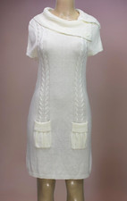JFW by Just for Wraps Women's Cable Knit Sweater Dress Short Sleeve Ivory Size L