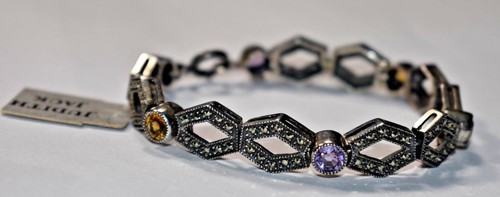 JUDITH JACK Sterlingsilber 925 MARKASIT & mehrfarbiges Edelstein Armband 7 Zoll - Bild 2 von 12