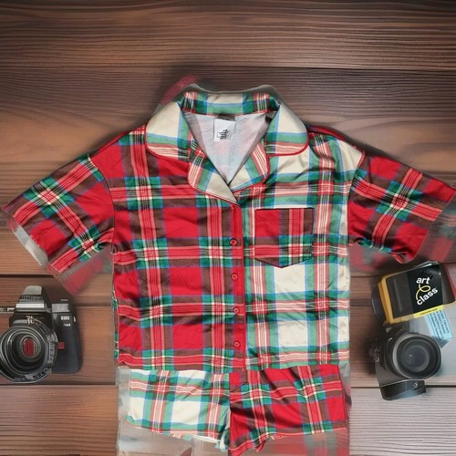 GIRLS PLAID FLANNEL PAJAMA SHORTS SET, SIZE M 8 - Picture 2 of 6