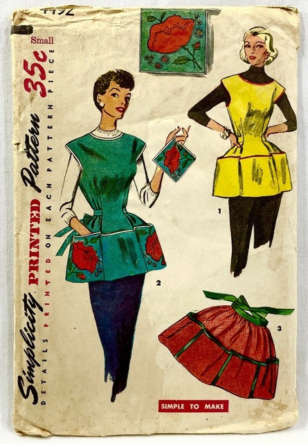 1953 Simplicity Sewing Pattern 4492 Womens Full & Half Cobbler Apron Sz S 11248 1953 Simplicity Sewing Pattern 4492 Womens Full & Half Cobbler Apron Sz S 11248