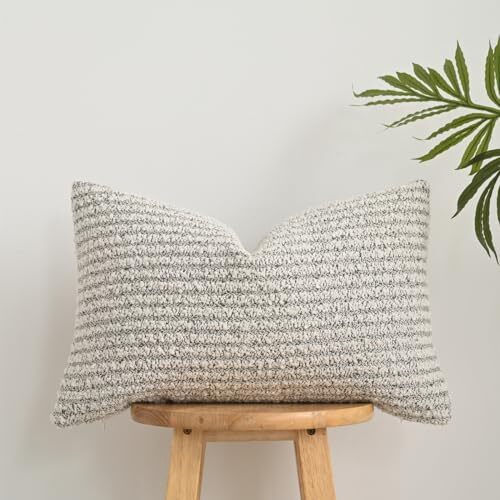 Textured Boucle Lumbar Pillow Covers 12x20 Inch Accent 12" x 20" White Grey - Picture 2 of 7