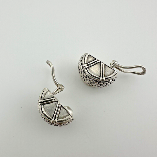 John Hardy Sterling Silver Textured Basket Weave Earrings - Picture 10 of 12
