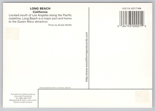 Luftaufnahme von Long Beach & Queen Mary Schiff Kalifornien Kontinental Postkarte - Bild 2 von 2
