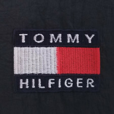 Vtg Tommy Hilfiger SpellOut Flag Mens 2XL Jacket Coat 90s Black Logo Vintage XXL