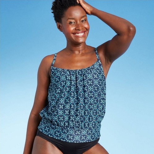 Women's Kona Sol Blouson Geometric Blue Tankini Swim Top Size XS (0-2) NWT - Picture 1 of 5