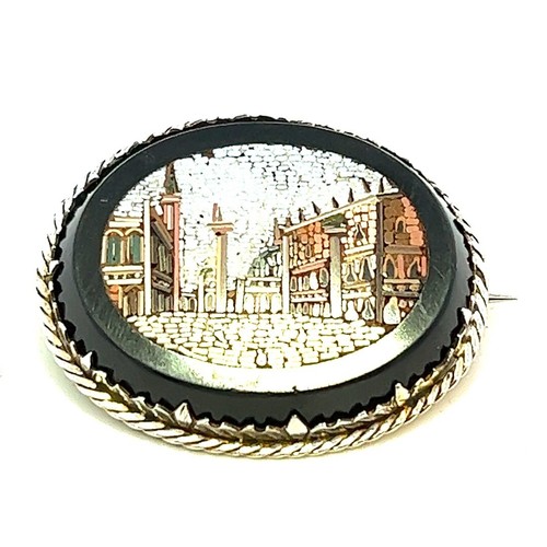 Antique Silver Mosaic in Onyx Brooch Depicting Cityscape - 第 11/12 張圖片