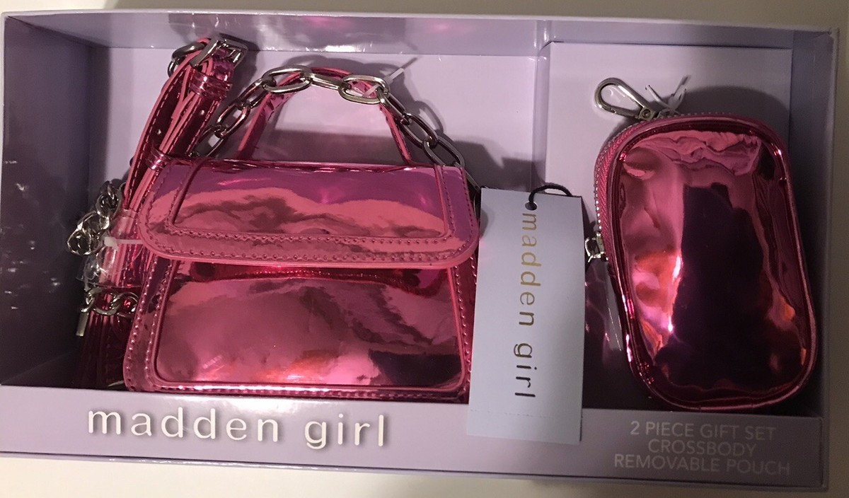 Madden Girl Boxed Gift Set Crossbody W/pouch Pink Metallic NIB