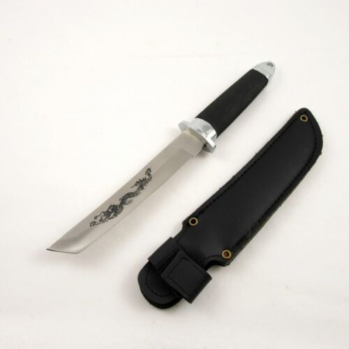 NEU Dolch Fantasy Messer Drache silber schwarz Tanto Klinge Edelstahl + Hülle - Bild 3 von 12
