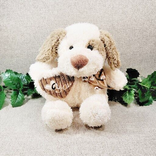 Dan Dee 12"" bianco marrone chiaro cremoso cucciolo cane peluche imbottito animale che tiene un cuore