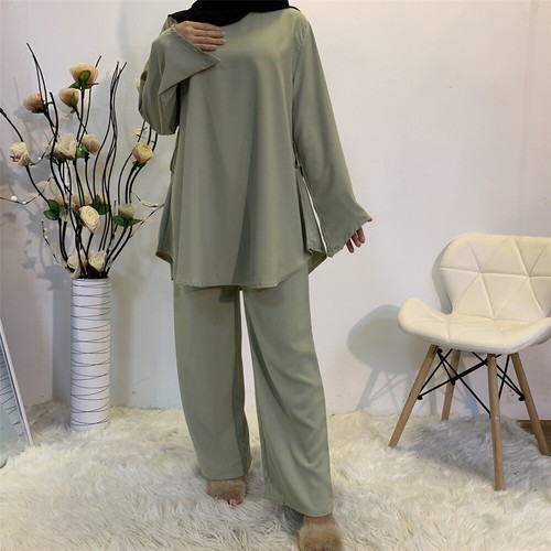 2 PIEZAS Mujeres Mangas Largas Blusa Pantalones Set Abaya Musulmán Caftán Ramadán Vestido - Imagen 92 de 111