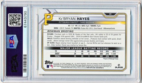 2021 Bowman Chrome Sapphire Ke'Bryan Hayes Aqua Rc #29 (82/99) PSA 9 - POP 1 - Bild 2 von 2