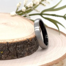 High Polished Silver Tungsten 4MM Ring Brushed Finish Comfort Fit Wedding Band