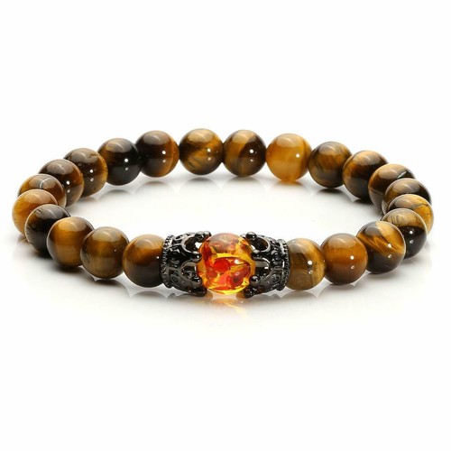 Men's Crown Bead Charms Bracelet Protection Tiger Eye Fashion Couple Bracelet - Photo 8 sur 15