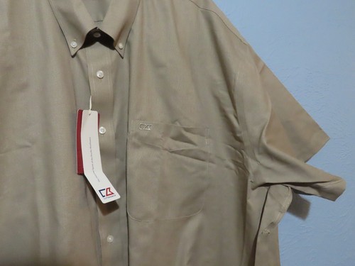 Cutter & Buck Epic Easy Care Nailshead Mens 5XB Tan Short Sleeve Dress Shirt - Picture 7 of 9