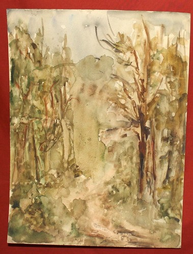 Antique watercolor painting forest landscape - Picture 3 of 12