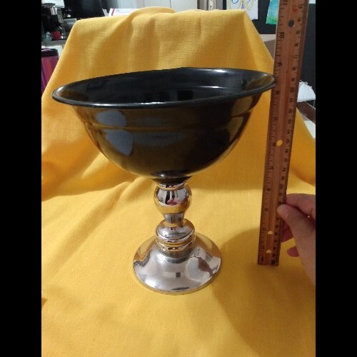 Metal Pedestal Compote Footed Bowl Centerpiece~ 8.5" Black & Silver Made N India - Picture 10 of 12
