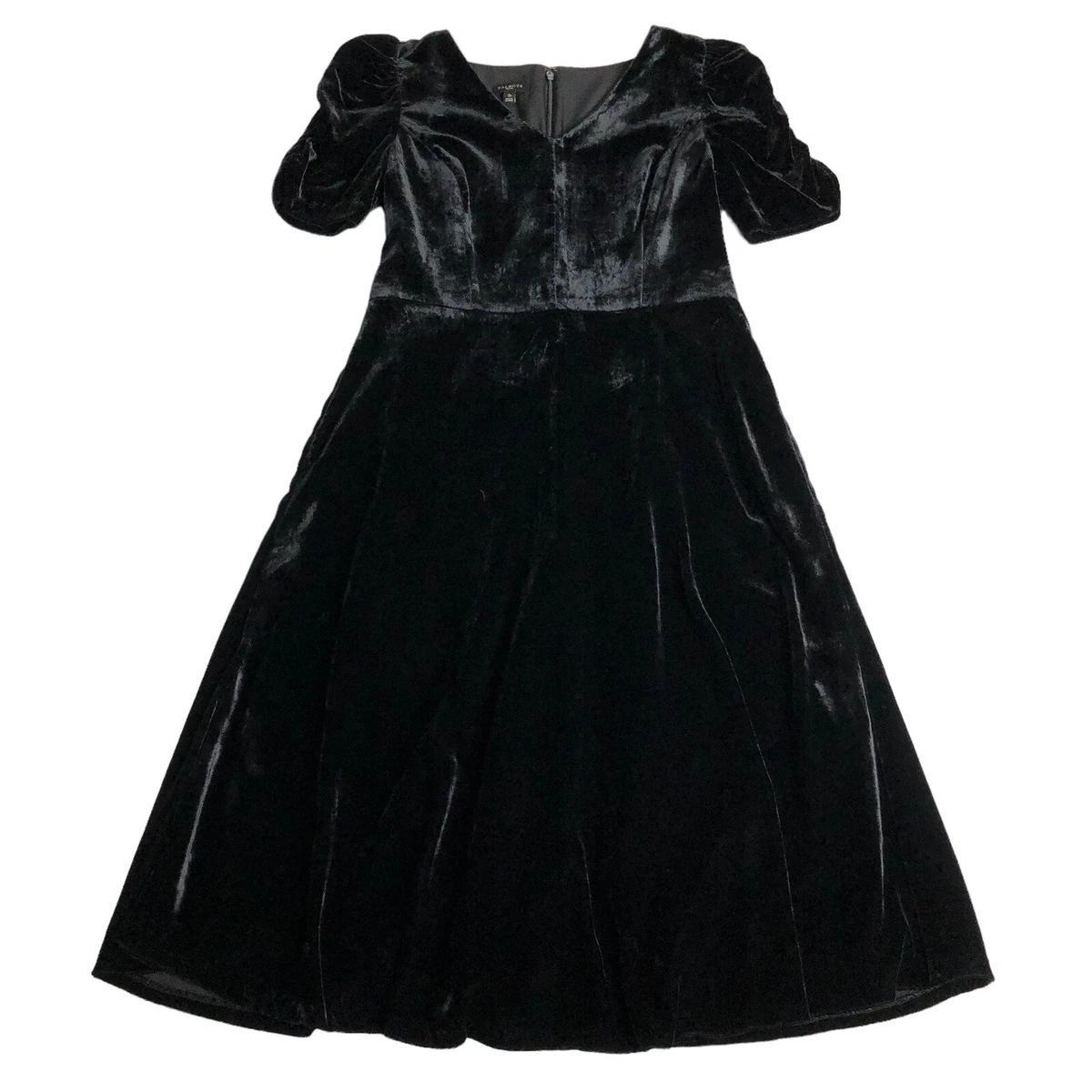 Talbots Dress Womens Petite 2 Black Velvet Velour Fit Flare
