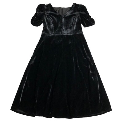 Talbots Velvet Dress Womens 2 Petite Black Ruched Sleeve Whimsigoth Goth Retro