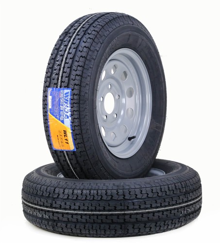 WINDA Trailer Tire Rim ST205/75R15 8-Ply D 107L 5 Lug x 4.5" Silver Mod,SET 2