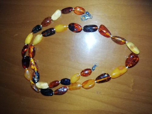 Collana in ambra naturale multicolore e chiusura In argento 925 - Foto 2 di 13