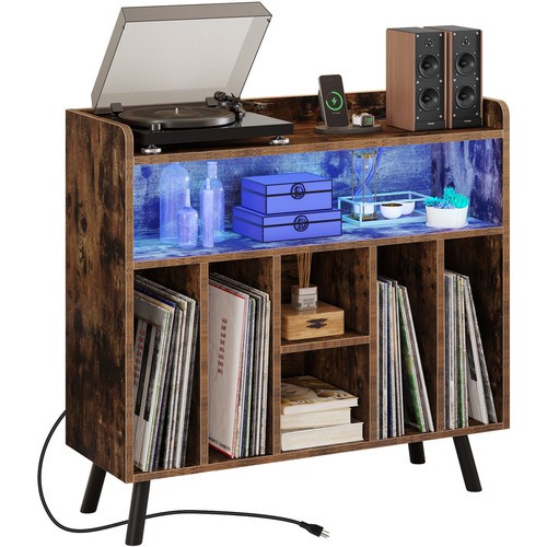 Record Player Stand Display Table Turntable Stand with Power Outlets & LED Light - Picture 9 of 10