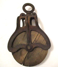 NICE VINTAGE SNATCH BLOCK & TACKLE FARM BARN WORKING PULLEY TOOL USE, DISPLAY, +