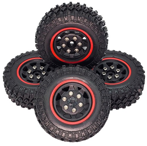 NHX RC 1.0'' Plastic Wheel & Soft Tire (4)-Red : SCX24 - Picture 1 of 5