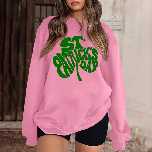 St Patrick's Day Casual Shamrock Lucky Gym Shirt Women Long Sleeve Sweatshirt - Picture 25 of 30