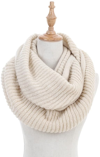 Dimore Womens Winter Ribbed Knit Infinity Circle Loop Scarf Thick Ribbed Beige - Picture 5 of 15