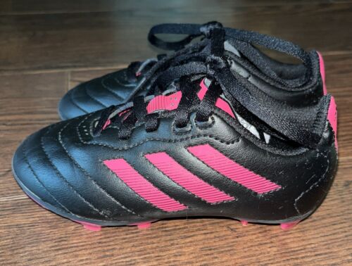 adidas Goletto VII FG Soccer Cleats Kids Sz 10K Black Pink Firm Ground FV2895