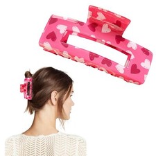 Valentine's Day Hair Clip for Women Pink with Heart design Romantic Claw Clip...