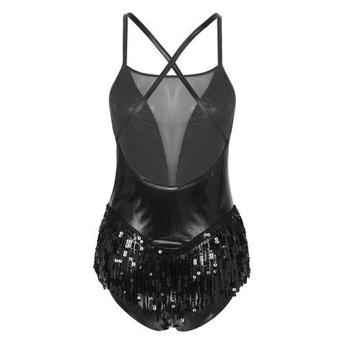 FEESHOW Womens Sparkling Sequins Fringed Leotard Tassel Latin Dance Dress AU - Picture 39 of 66