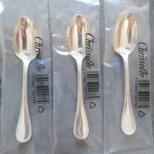 Christofle Perles Demitasse Spoon Unopened 6pcs Silverplate Flatware Brand New - Picture 3 of 14