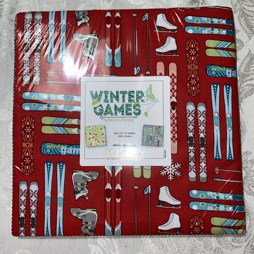 Benartex “Winter Games” 42 10” Cotton Quilt Squares Layer Cake Fabric Skiing