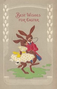 Cute-Dressed-Bunny-Rabbits-Dancing-Antique-Embossed-Easter-Postcard-m746