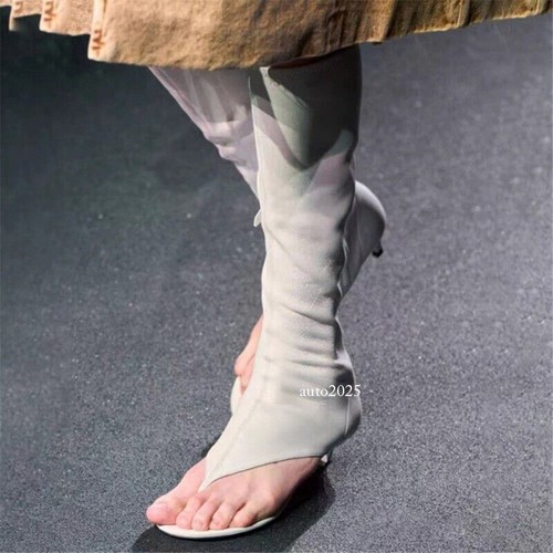 Neu elastische kniehohe Stiefel Pfennigabsätze Damen-Flip-Flops elegante Stiefel Schuhe Größe - Bild 12 von 31