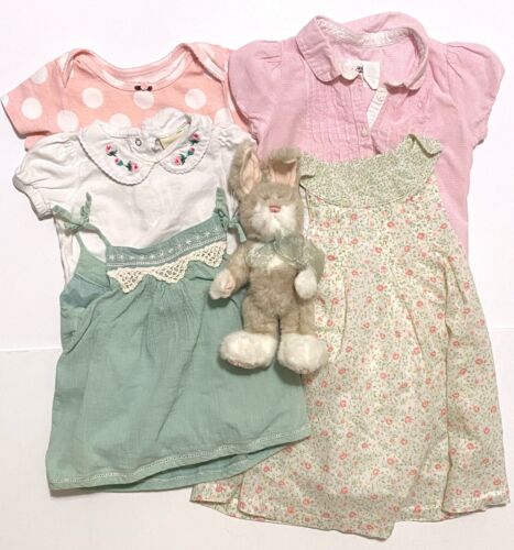 LOT Girls Spring Easter Clothes Tank Dress Blouse Floral Plush Bunny Pink Mint