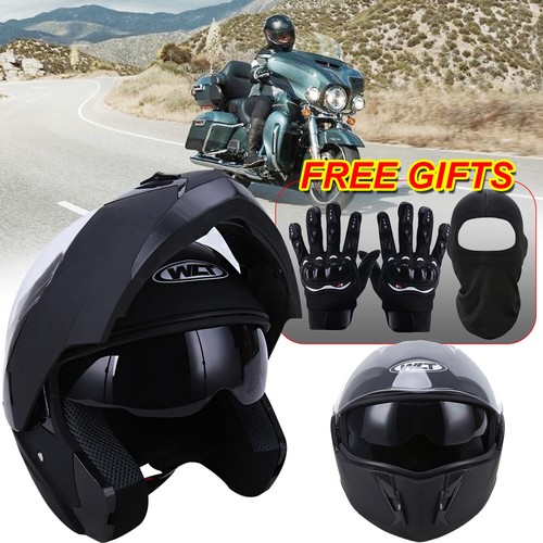 Motorcycle Dual Visor Flip up Modular Full Face Helmet DOT For Harley M L XL XXL - Picture 1 of 28
