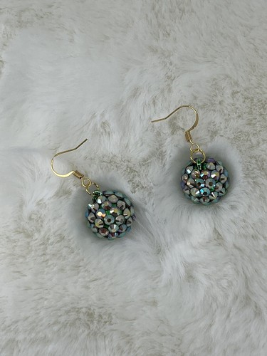 New Year’s Eve Ball Drop Gold/Blue Glass Crystal Rhinestone Earrings FAST SHIP! - Picture 4 of 7