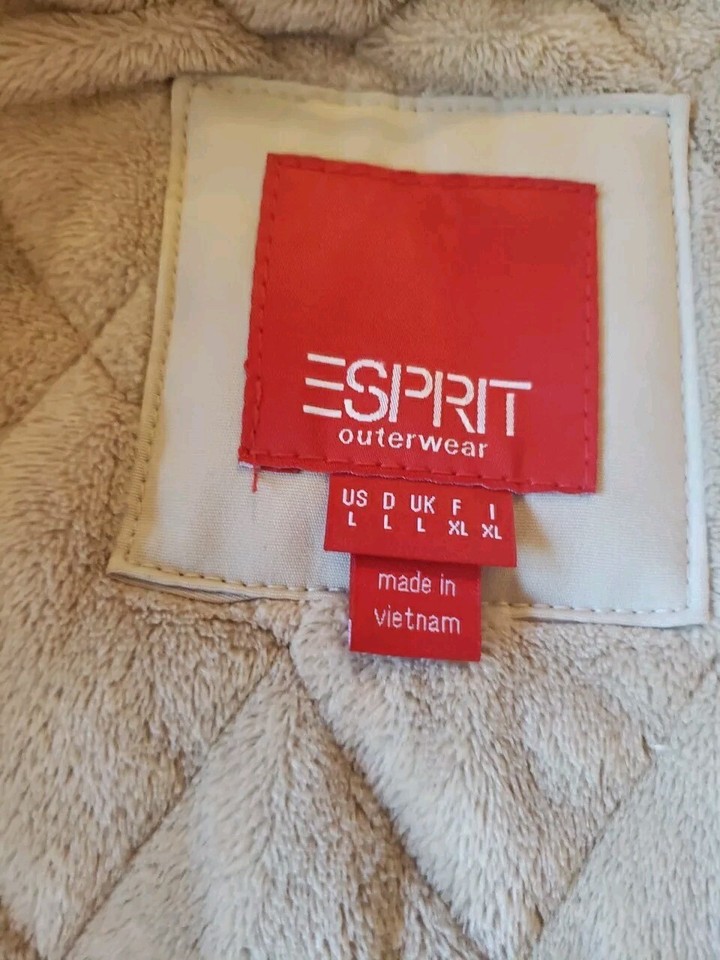 Sz Large ESPRIT Outerwear Women's Jacket Cream Quilted Lined Front