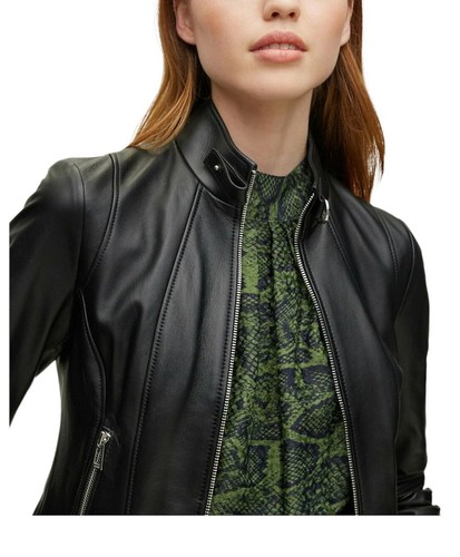 Damen Echtleder Passform Bikerjacke Freizeitmantel schwarz Winterjacke mit Reißverschluss  - Bild 2 von 3