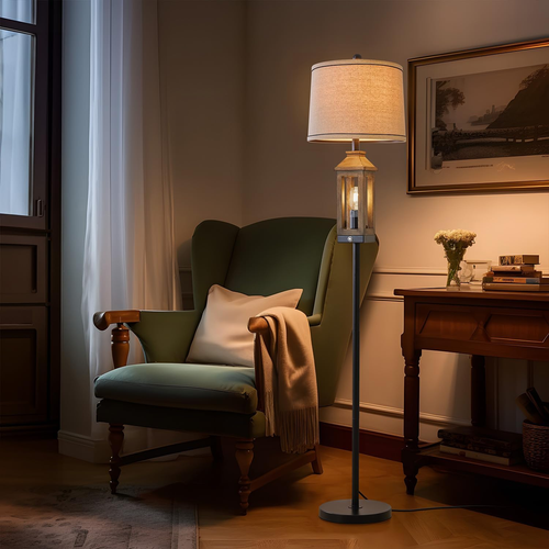 63" Farmhouse Floor Lamps for Living Room Bedside Nightstand Lamp Black Tall Sta - Picture 6 of 9