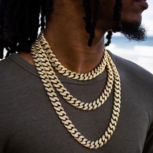 3 Pack Full Cuban Chain Man Hip Hop Hip- Necklace - Picture 9 of 12