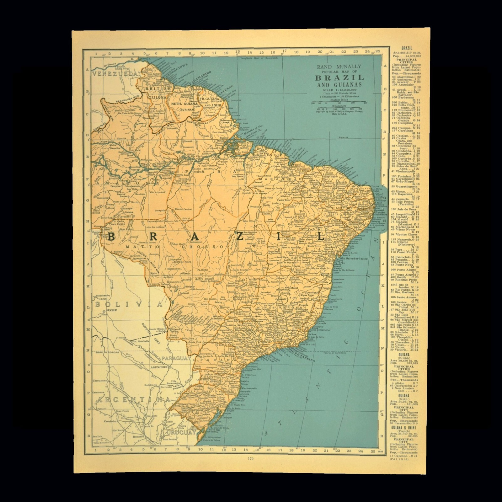 1930s Vintage BRAZIL Map Wall Art South America Old Original Rio De Janeiro