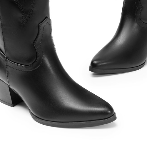 Women Cowboy Cowgirl Boots Low Block Heel Pointed Toe Zip Up Knee High Boots - Picture 6 of 27