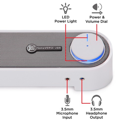 Computer Sound Bar Speaker (White) with Easy Access Headphone & Mic Jacks - 第 7/9 張圖片