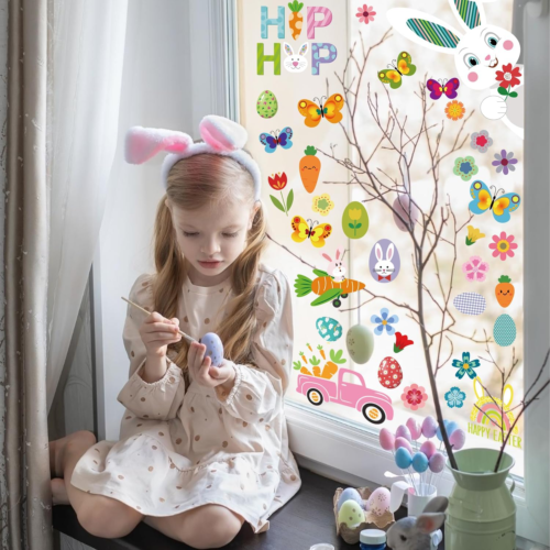 9PCS Easter Window Clings for Glass Windows Home, Removable Easter Eggs Window S - Picture 3 of 12